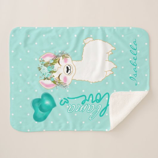 Lama-Liebe im Aquamarinen Blumendesign Sherpadecke (Vorderseite (Horizontal))