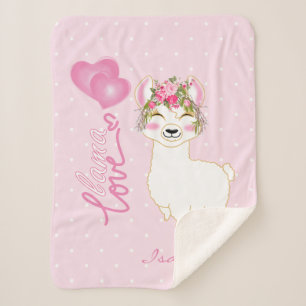 Lama-Liebe in rosa, florales Design Sherpadecke