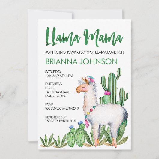 Lama-Liebewatercolor-Baby-Duschen-Einladung Einladung (Vorderseite)
