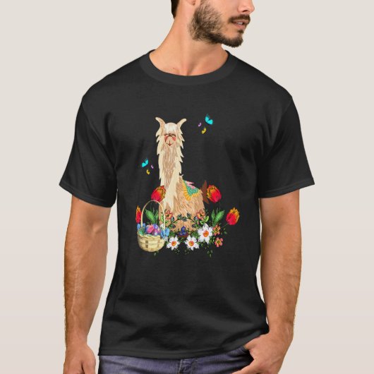 Lama Llama mit Osterkörbchen T-Shirt (Vorderseite)