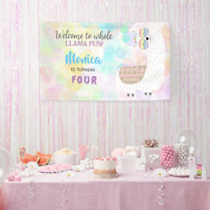 Lama lustiger, farbenfroher Kindergeburtstag Banner