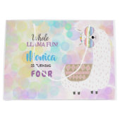 Lama lustiger, farbenfroher Kindergeburtstag Große Geschenktüte (Vorderseite)