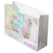 Lama lustiger, farbenfroher Kindergeburtstag Große Geschenktüte (Vorderseite Schrägansicht)