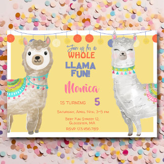 Lama lustiger, farbenfroher Kindergeburtstag in Ge Einladung