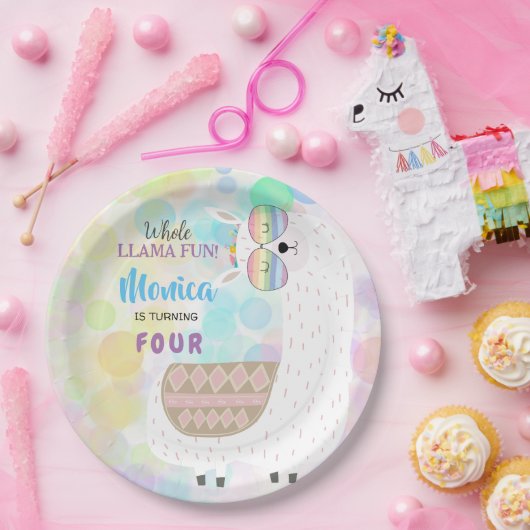 Lama lustiger, farbenfroher Kindergeburtstag Pappteller (Party)