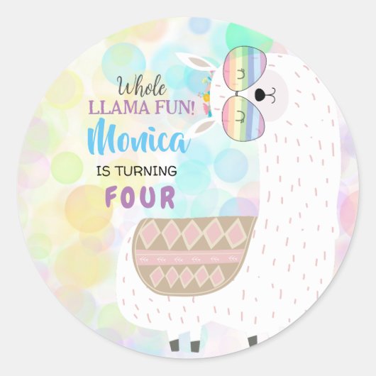Lama lustiger, farbenfroher Kindergeburtstag Runder Aufkleber (Vorderseite)