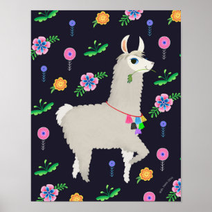 Lama mit Blume Art Print Poster