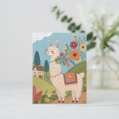Lama mit Blume Folklorekunst Postkarte (Stehend Vorderseite)