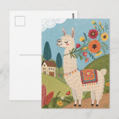 Lama mit Blume Folklorekunst Postkarte (Vorne/Hinten)