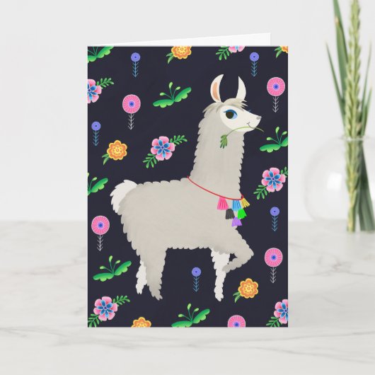 Lama mit Blume zum Geburtstag Karte (Vorderseite)