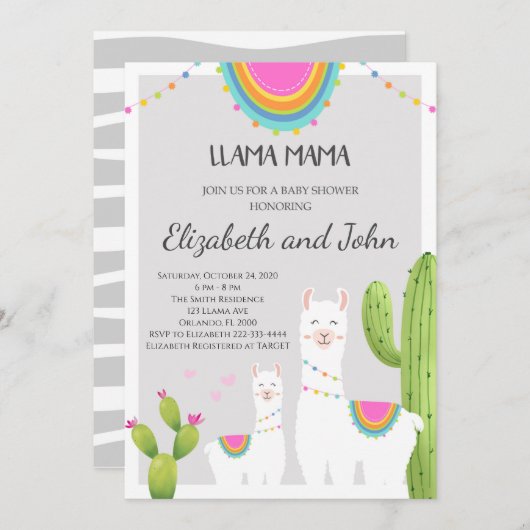 Lama mit Cactus Baby Shower Einladung (Vorne/Hinten)