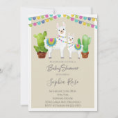 Lama mit Kaktus Kinderdusche laden ein Einladung (Vorderseite)