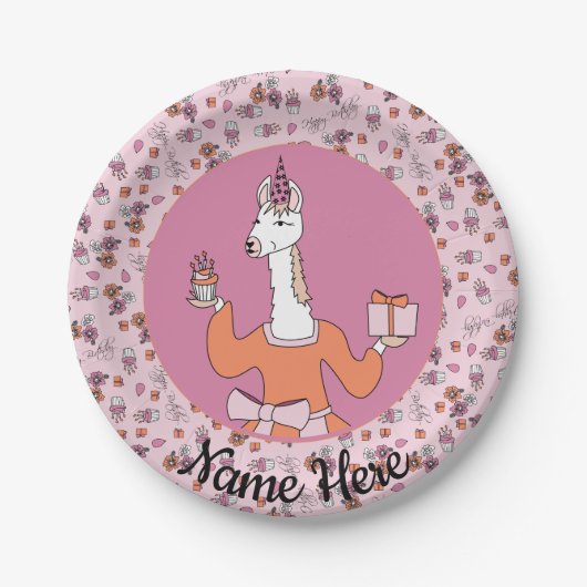 Lama mit Kuppelkuchen Pappteller (Vorderseite)