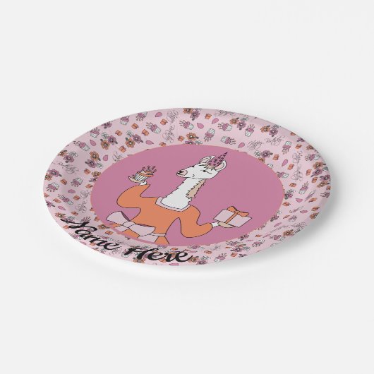 Lama mit Kuppelkuchen Pappteller (Schrägansicht)