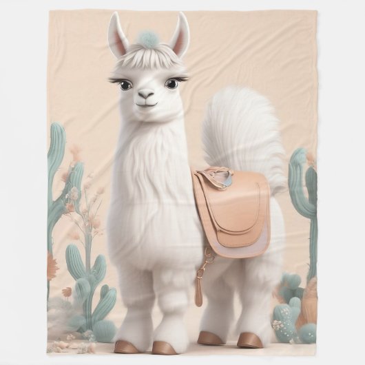 Lama mit Sattel in der Wüste Fleecedecke (Vorderseite)