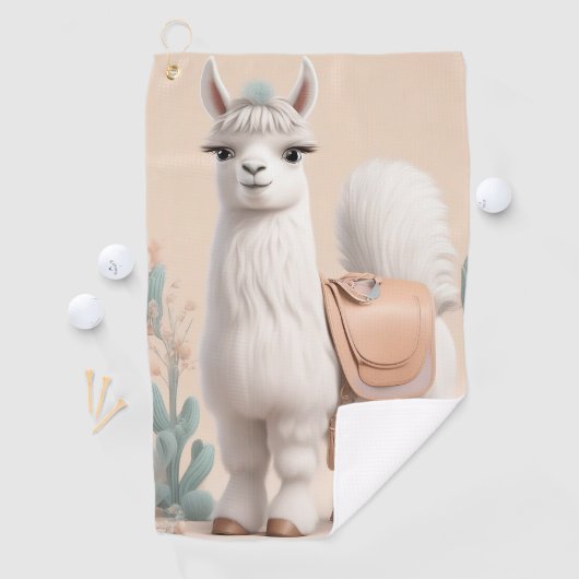 Lama mit Sattel in der Wüste Golfhandtuch (Insitu)