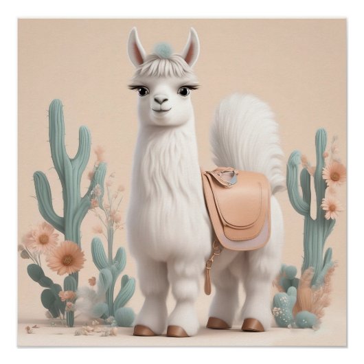 Lama mit Sattel in der Wüste Poster (Vorderseite)