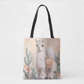 Lama mit Sattel in der Wüste Tasche (Vorderseite)