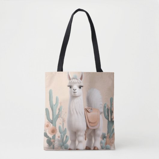 Lama mit Sattel in der Wüste Tasche (Vorderseite)