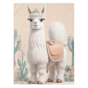 Lama mit Sattel in der Wüste Tischdecke