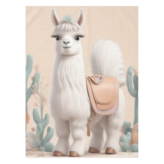 Lama mit Sattel in der Wüste Tischdecke (Vorderseite)