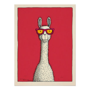 Lama mit Sonnenbrille – Lustige Illustration Poster