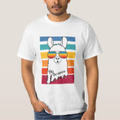 Lama mit Sonnenbrille und farbenfrohen Streifen T-Shirt (Vorderseite)
