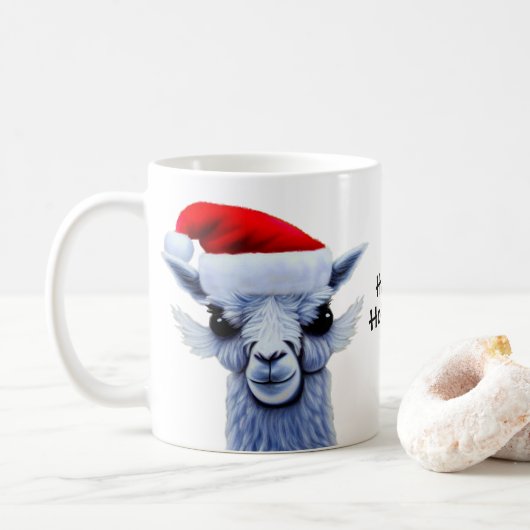 Lama mit Weihnachtsmannmütze Kaffee Tasse (Mit Donut)