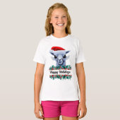 Lama mit Weihnachtsmannmütze und Text T-Shirt (Vorne ganz)