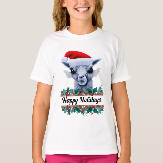 Lama mit Weihnachtsmannmütze und Text T-Shirt (Vorderseite)