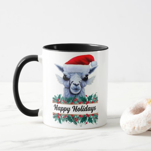 Lama mit Weihnachtsmannmütze und Text Tasse (Mit Donut)