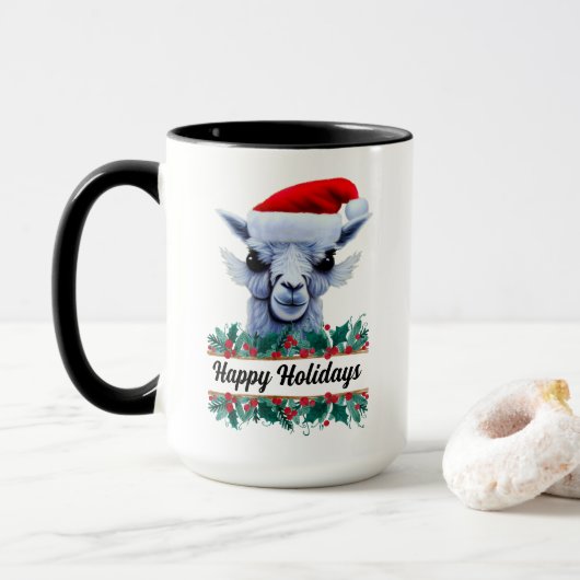 Lama mit Weihnachtsmannmütze und Text-Tasse Tasse (Mit Donut)