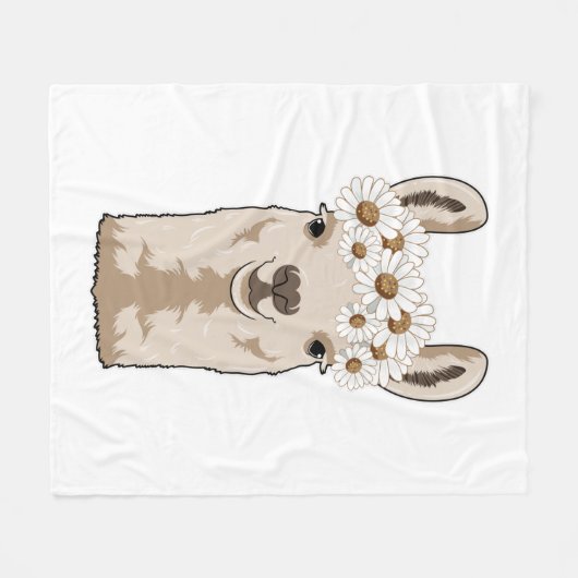 Lama mit weißen Blüten Fleecedecke (Vorderseite (Horizontal))