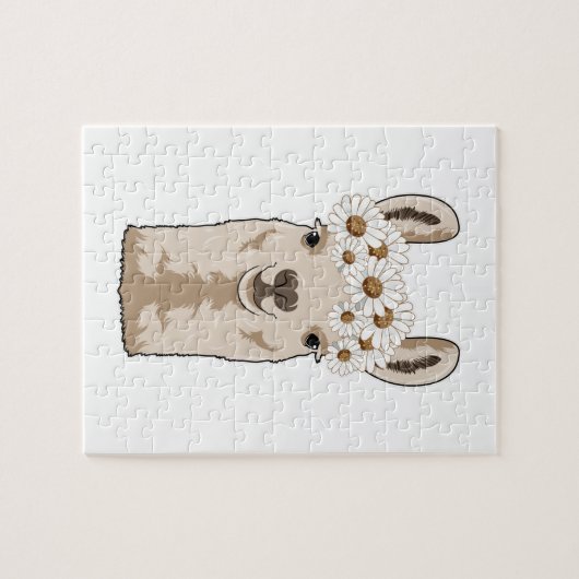 Lama mit weißen Blüten Puzzle (Horizontal)