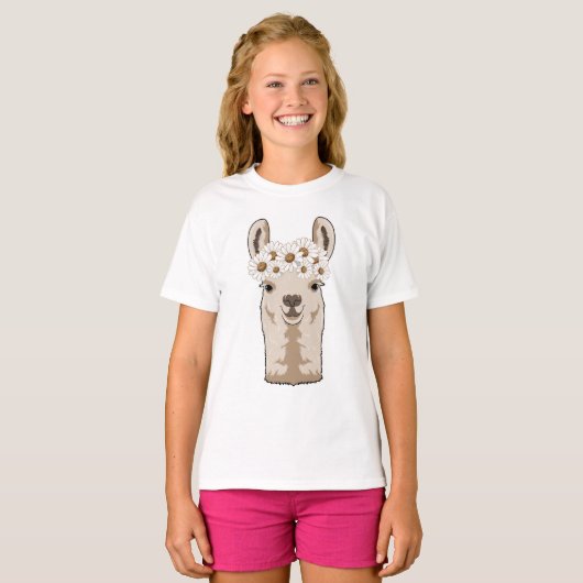 Lama mit weißen Blüten T-Shirt (Vorne ganz)