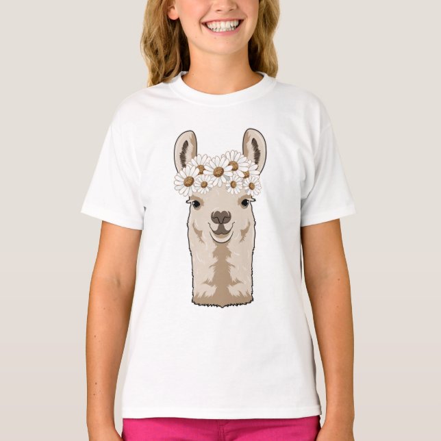 Lama mit weißen Blüten T-Shirt (Vorderseite)