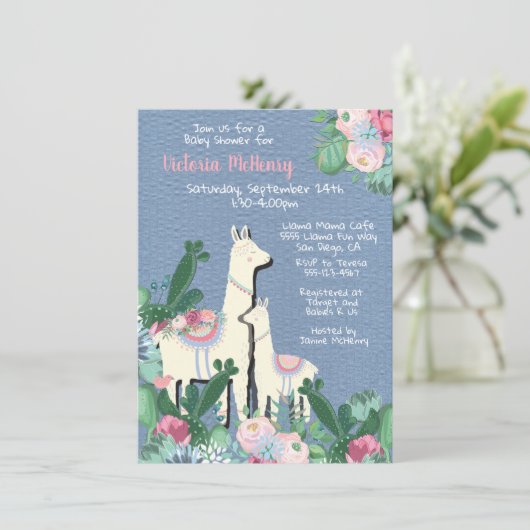 Lama Momma Fiesta Baby Dusche Einladungen (Stehend Vorderseite)