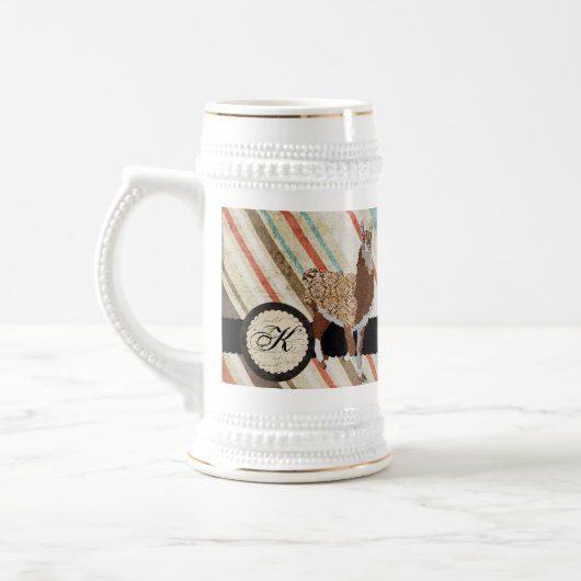Lama-Monogramm-Vintage Streifen Stein Bierglas (Links)