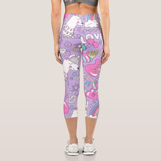 Lama-Muster 1 Capri Leggings (Rückseite)