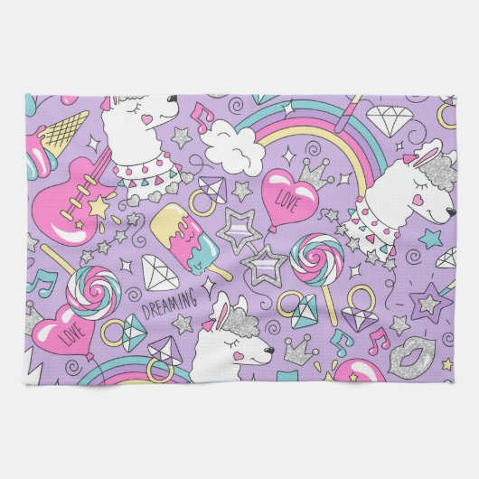 Lama-Muster 1 Geschirrtuch (Horizontal)