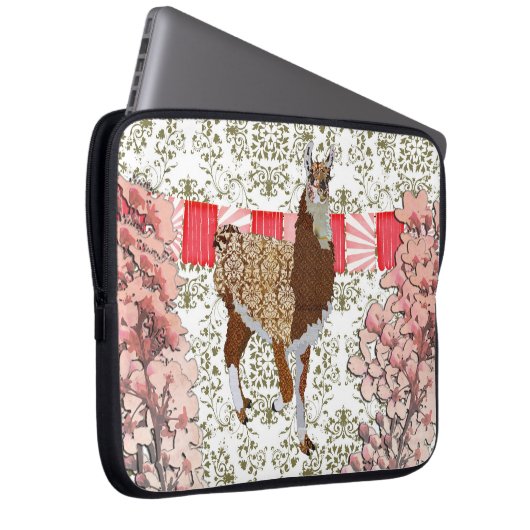 Lama-olivgrüne Damast-Kirschblüten-Computer-Hülse Laptopschutzhülle (Vorne Rechts)