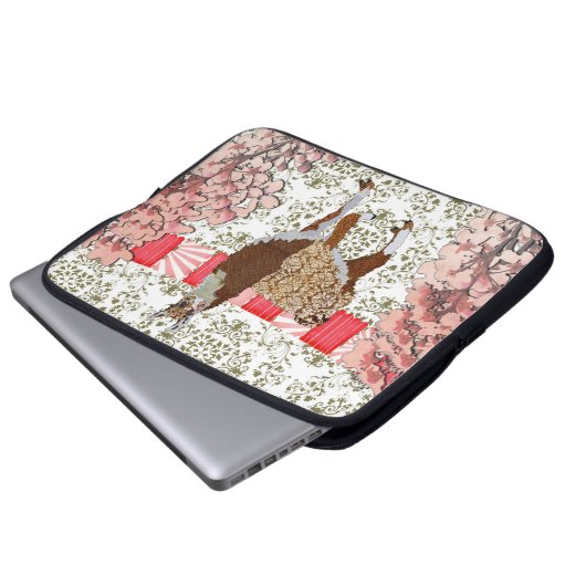 Lama-olivgrüne Damast-Kirschblüten-Computer-Hülse Laptopschutzhülle (Vorne Knopf)