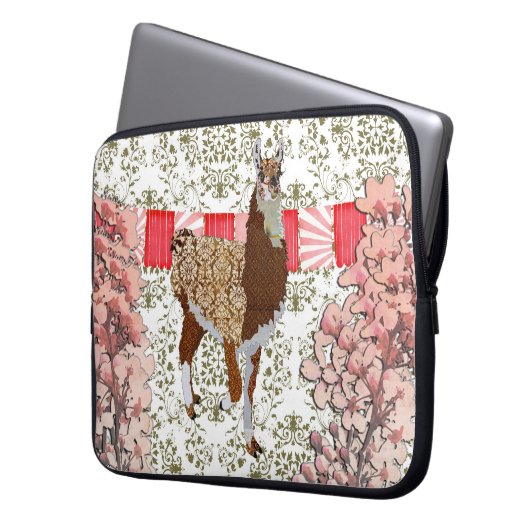 Lama-olivgrüne Damast-Kirschblüten-Computer-Hülse Laptopschutzhülle (Vorderseite Links)