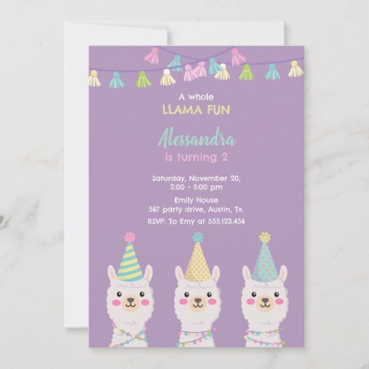 Lama-Party Einladung (Vorderseite)