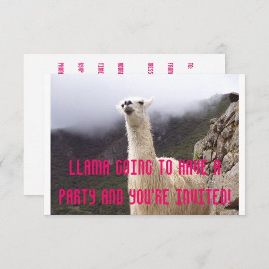 Lama-Party laden ein Einladung (Vorne/Hinten)