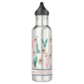 Lama Pink und Green Cactus, Alpaca, Niedlich, Girl Edelstahlflasche (Rechts)