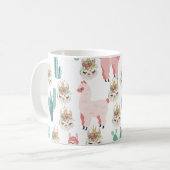 Lama Pink und Green Cactus, Alpaca, Niedlich, Girl Kaffeetasse (Vorderseite Links)