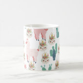 Lama Pink und Green Cactus, Alpaca, Niedlich, Girl Kaffeetasse (Mittel)