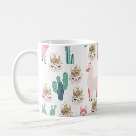 Lama Pink und Green Cactus, Alpaca, Niedlich, Girl Kaffeetasse (Links)