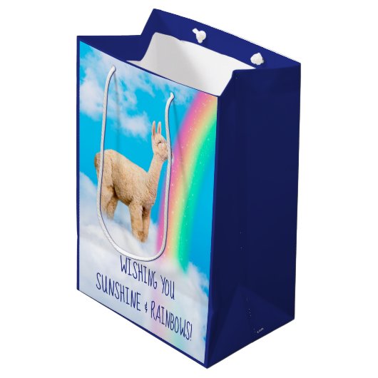 Lama-Regenbogen Mittlere Geschenktüte (Vorderseite Schrägansicht)
